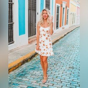 Wild Fable White Orange Floral Mini Dress | Tie Strap Summer Vacation Size L